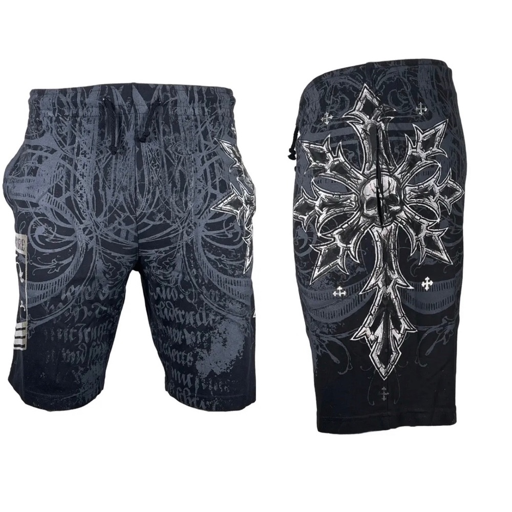 Xtreme Couture By Affliction Men's Short SPARTAN Sweat-short Athletic Skull MMA